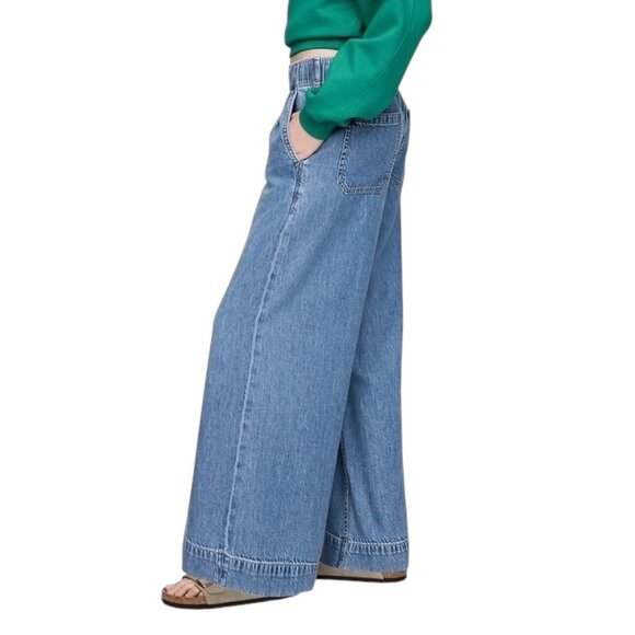 NWOT GAP High Rise Baggy Wide Leg Pull On Ultrasoft Denim Jeans Sz Medium Tall - Picture 3 of 15